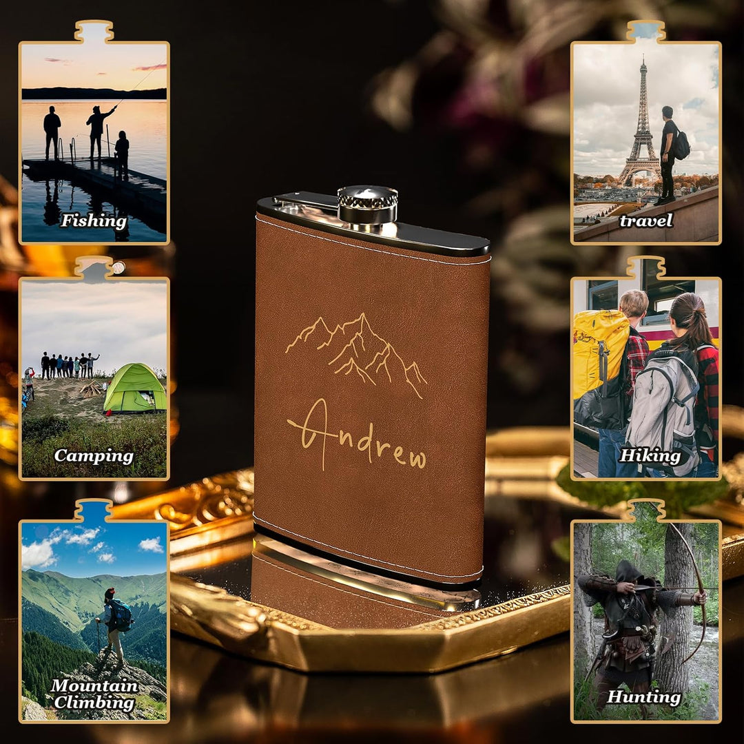 Flachmann Set mit Gravur der Hirsch, Flachmann Edelstahl 8oz/237ml Personalisiert für Geburtstagsges