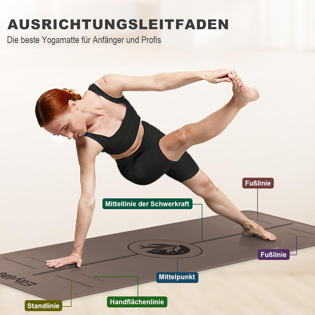 Ellylife Yogamatte aus ECO Naturkautschuk &amp; Hhautfreundlichem TPE, Extrem Rutschfest, Ausrichtungsli