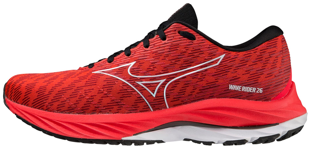 Mizuno Herren Wave Rider 26 Sneaker 39 EU Ignition Red White Black, 39 EU Ignition Red White Black