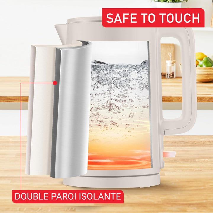 Tefal ThermoProtect Elektrischer Wasserkocher, Safe to Touch, 1500 W, Hellgrau und Innenseite aus Ed