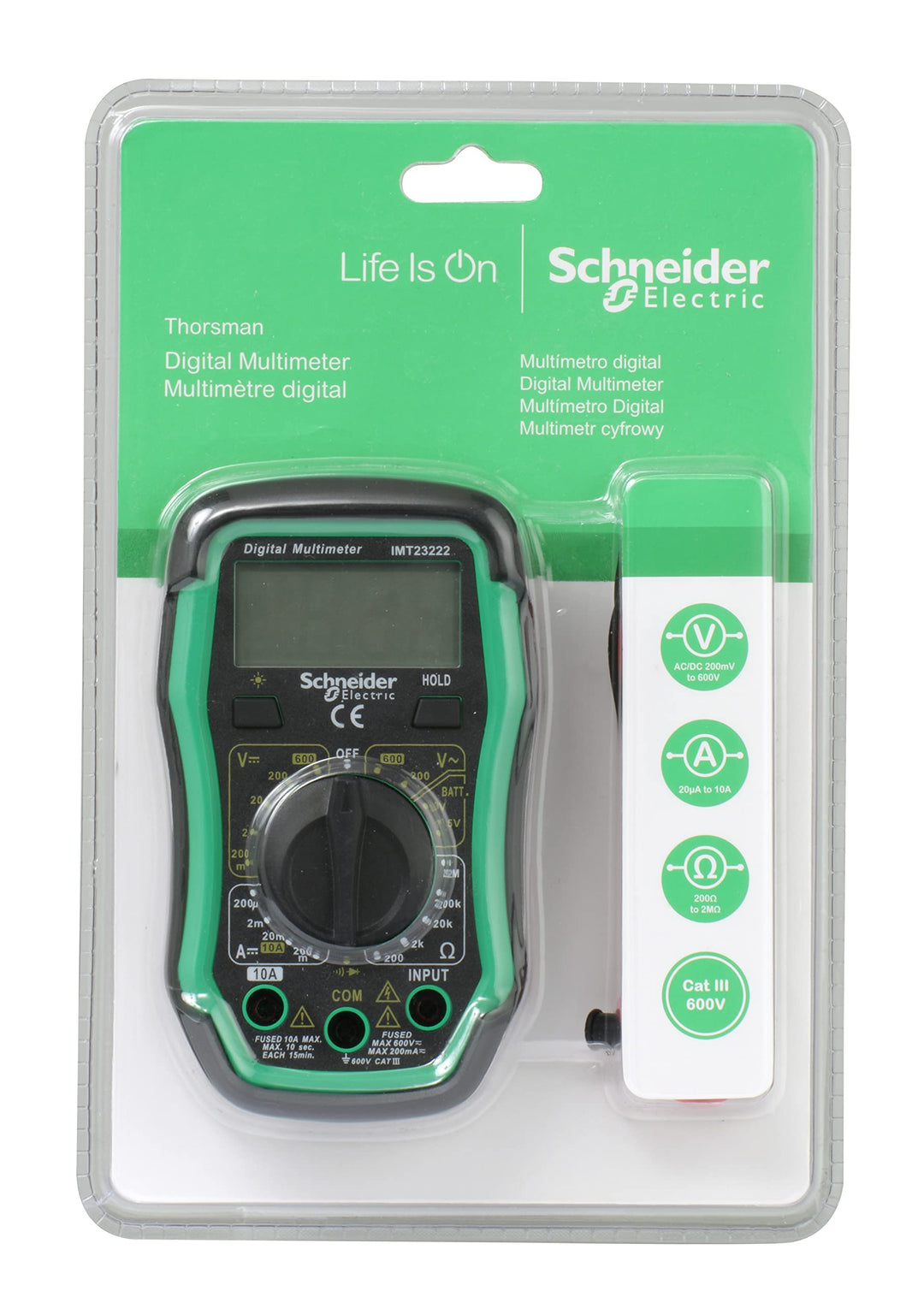 Schneider Electric - Thorsman Digital Multimeter mit LCD-Display Beleuchtet, Kategorie 3, Batterie 9