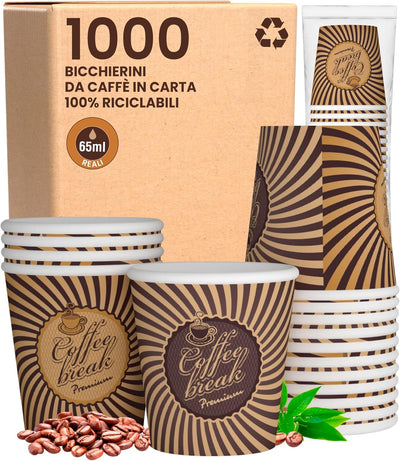 Eurocali 1000 Espresso Pappbecher 65ml Biologisch Abbaubare Kaffee Einwegbecher - Ökologisches Desig