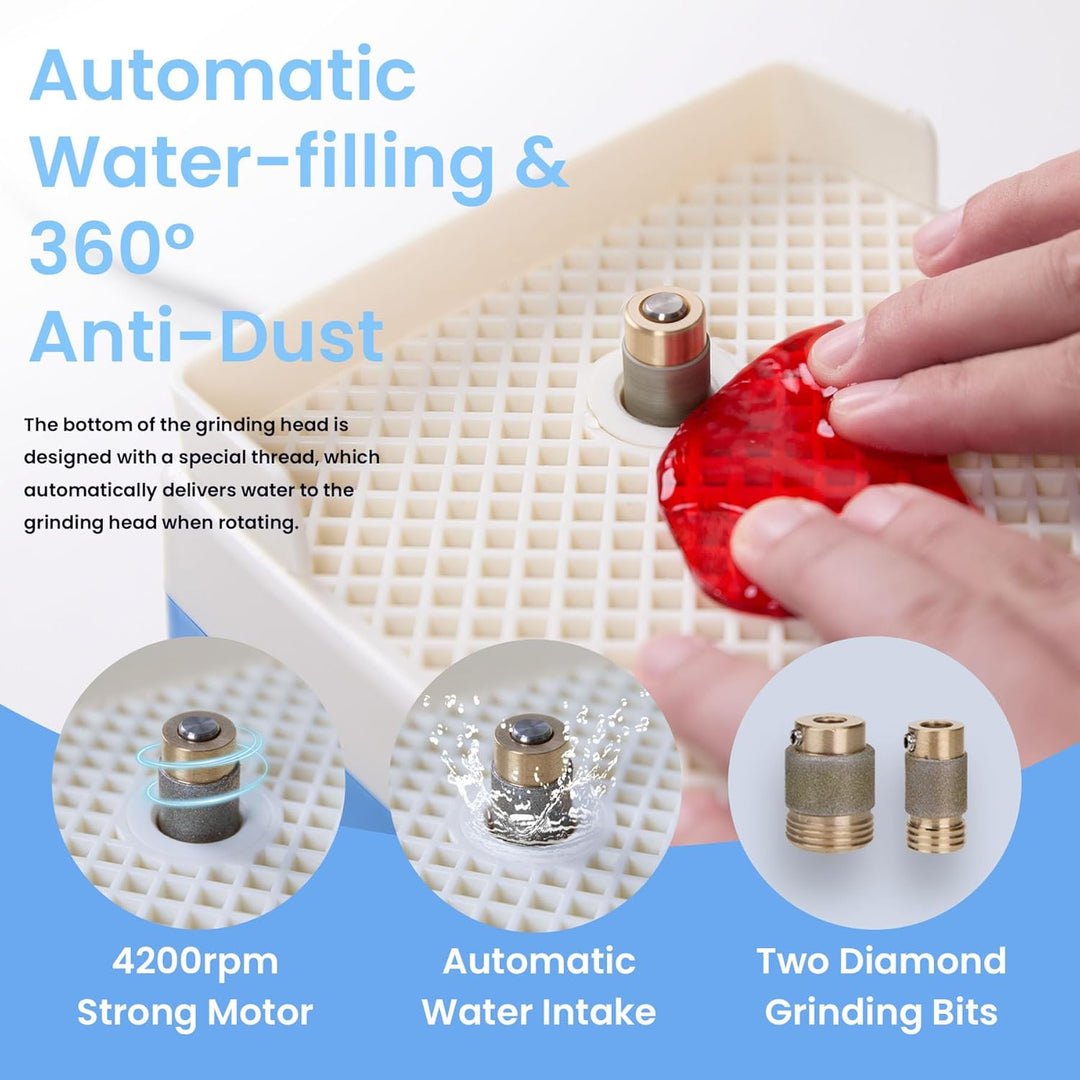 Mini-Buntglas-Schleifer, automatische Wasserfüllung, Anti-Staub, 220 V, 4200 U/min, bürstenlose Moto