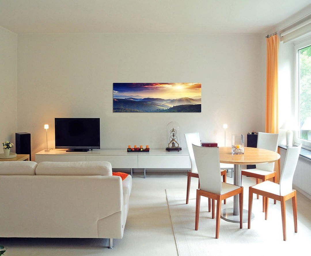 Paul Sinus Art Panoramabild auf Leinwand und Keilrahmen 120x40cm Ukraine Berge Wald Sonnenuntergang