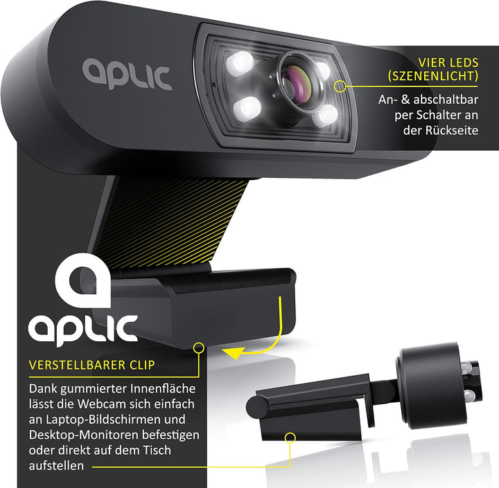 CSL - Full HD Webcam mit Mikrofon 1080p - 1920x1080P – 4 Hilfslichter/Szenelicht– 5P Linse – automat
