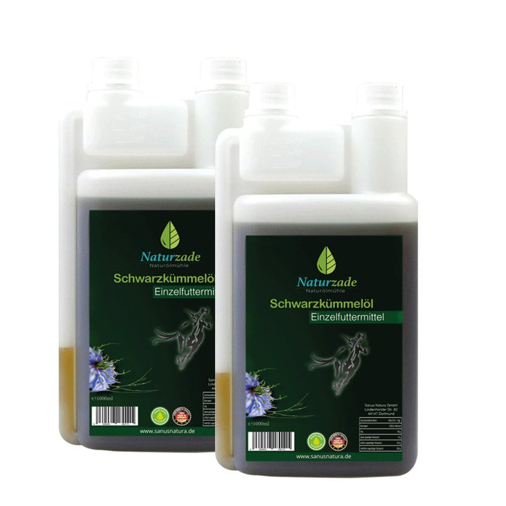 Naturzade Schwarzkümmelöl für Pferde &amp; Hunde, 2 Liter ( 2 x 1 Liter ) Dosierflasche, kaltgepresst mü