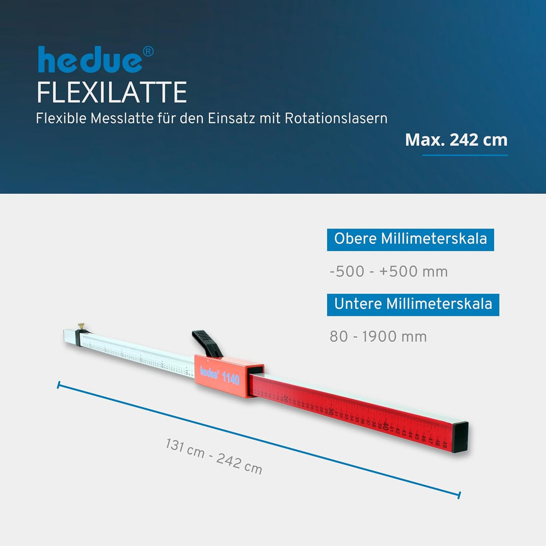 hedue® Flexilatte - Messlatte Nivellierlatte für den Einsatz mit Rotationslasern, aus eloxiertem Alu