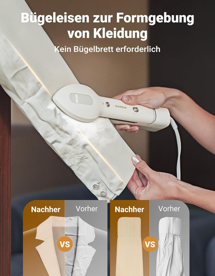 Jack & Rose Dampfglätter Bügelpresse Trockenbügeln 3 in 1, Tragbarer Steamer mit 100-240V Duale Span