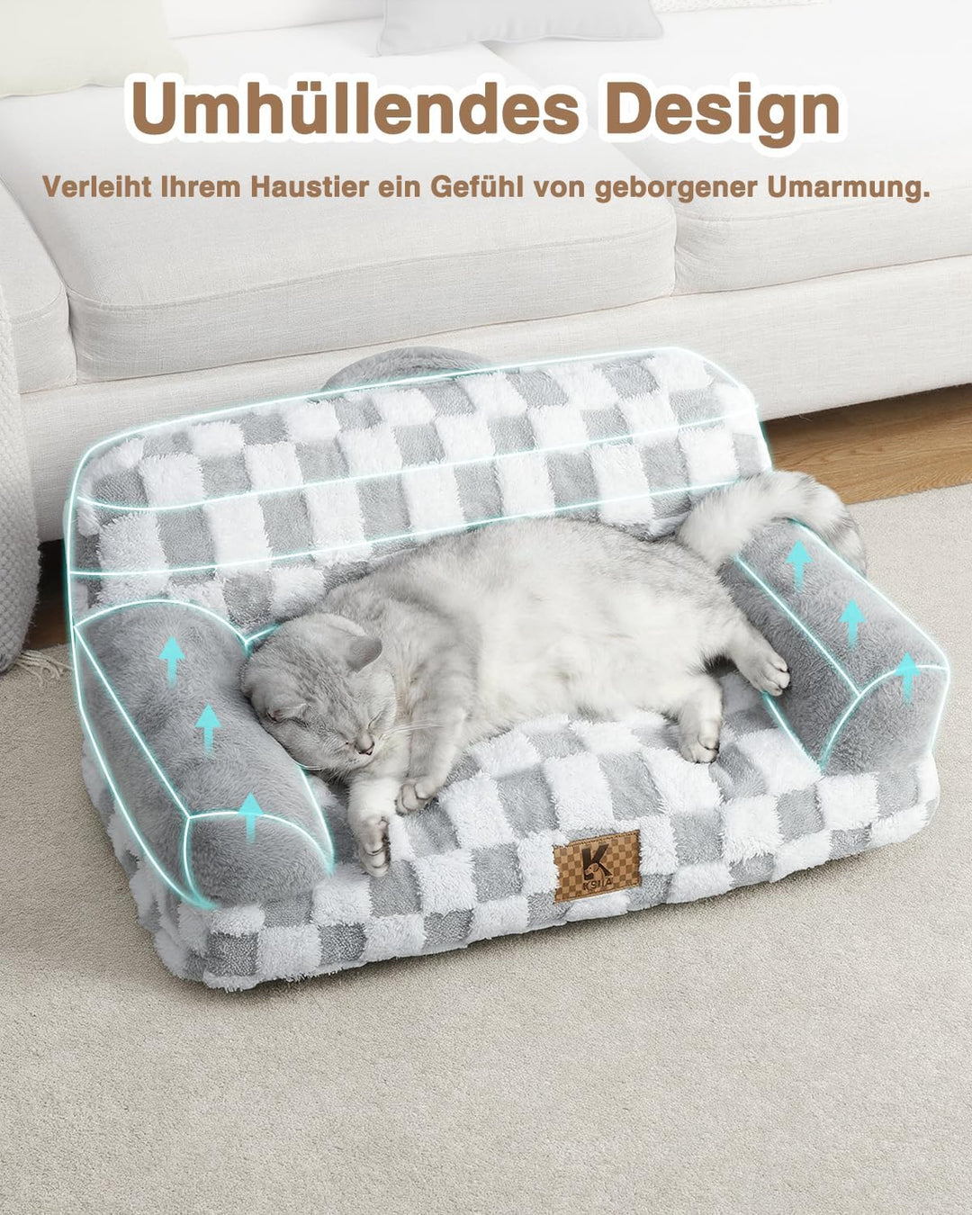 KSIIA Orthopädisches Katzenbett Flauschig 66x37cm, Abnehmbar Katzensofa Hundebett Waschbar, Hundesof