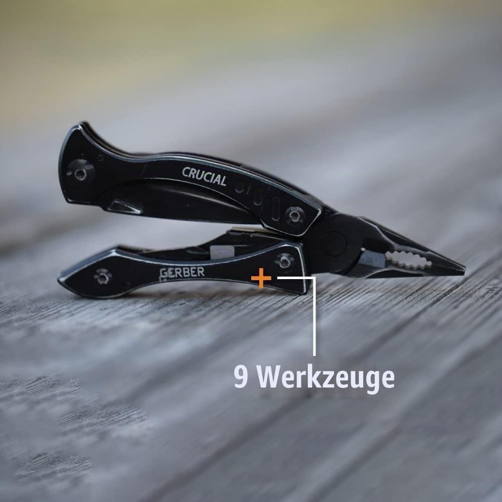 Gerber Multi-Tool mit 9 Funktionen und Gürtel-Clip, Crucial, Mit Gurtschneider und Liner-Lock-Verrie