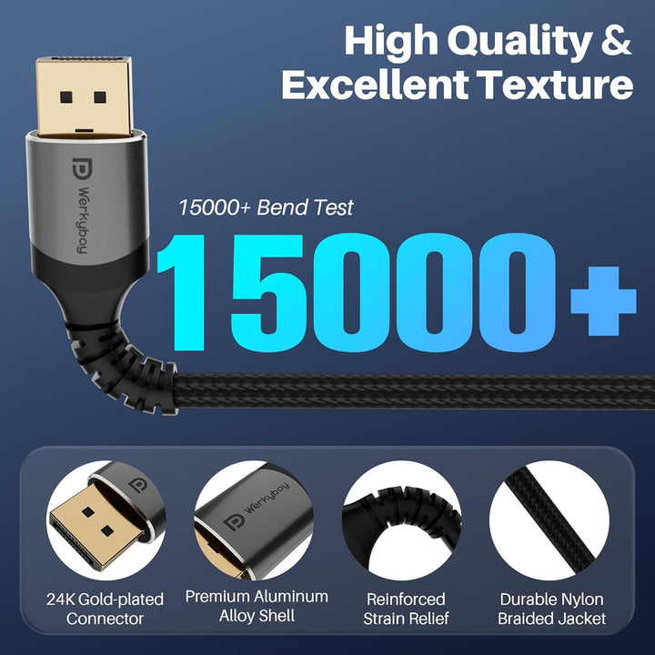 8K DisplayPort Kabel 10m,DP 1.4 Kabel, 32.4Gbps VESA-zertifiziert, Nylon gewebte Mantel, 8K@60Hz 4K@