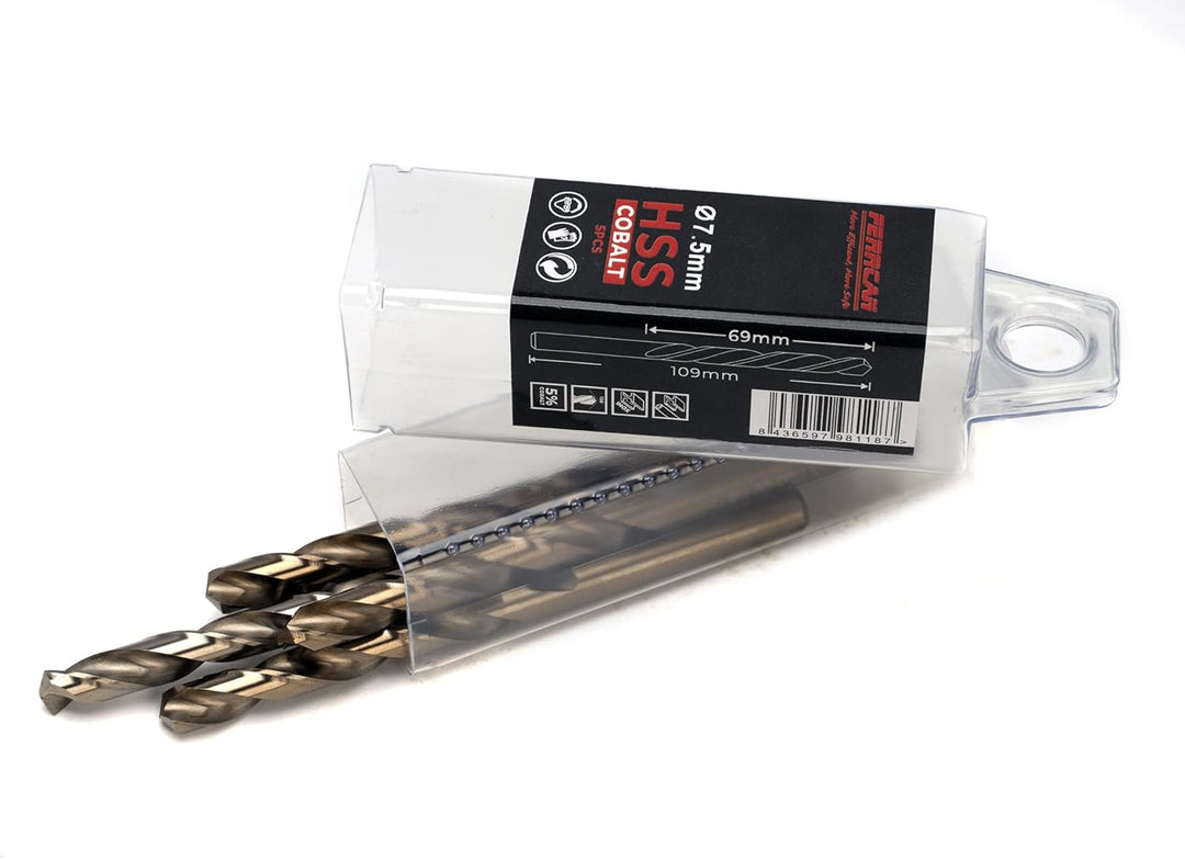 HSS Metallbohrer DIN338 M35 5% Kobalt zum Bohren in Edelstahl, Eisen und anderen Metallen Packung mi
