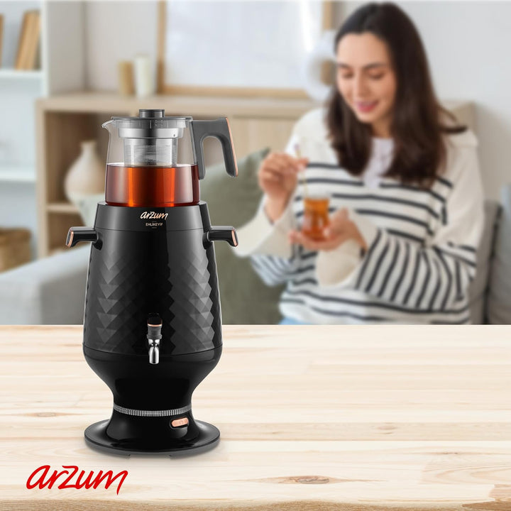 Arzum Ehlikeyf Tea Samovar, TEE MASCHINE, türkische Teekanne 2200 W, Wasserkocher mit 3,5 Liter Fass