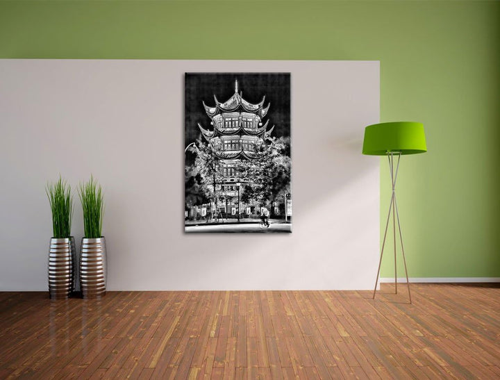 Pixxprint Monocrome, grossartiges chinesisches Gebäude, Format: 100x70 auf Leinwand, riesige Bilder