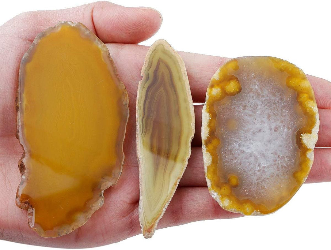 mookaitedecor 12 Stück Natürliche Geode Achat Scheiben, unregelmässige poliert Achat Edelsteine Name