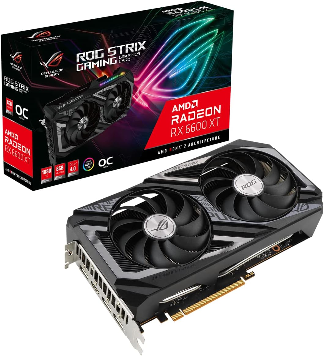 ASUS ROG Strix AMD Radeon RX 6600XT OC Gaming Grafikkarte (8GB GDDR6, PCIe 4.0, Aura Sync, HDMI 2.1,