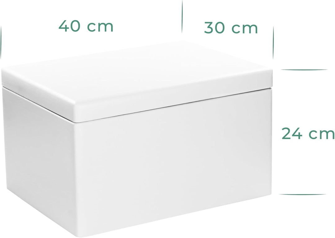 LAUBLUST Holzkiste mit Deckel - 40x30x24cm, Weiss, FSC® - Aufbewahrungskiste | Erinnerungsbox | Bast