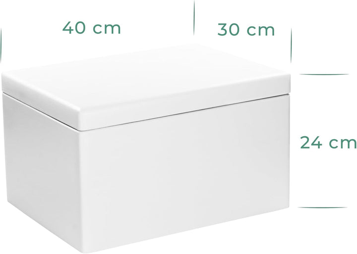 LAUBLUST Holzkiste mit Deckel - 40x30x24cm, Weiss, FSC® - Aufbewahrungskiste | Erinnerungsbox | Bast
