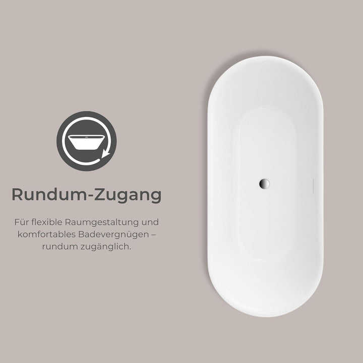 Schulte freistehende Badewanne 150 x 75 cm, hochwertiges Sanitär-Acryl Weiss, Komplettset inkl. Abla