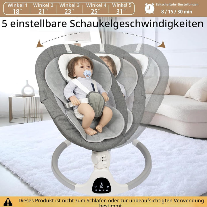 Elektrische Babywippe für Säuglinge bis 9 kg, klappbar, mit Fernbedienung & Bluetooth, Timer-Funktio