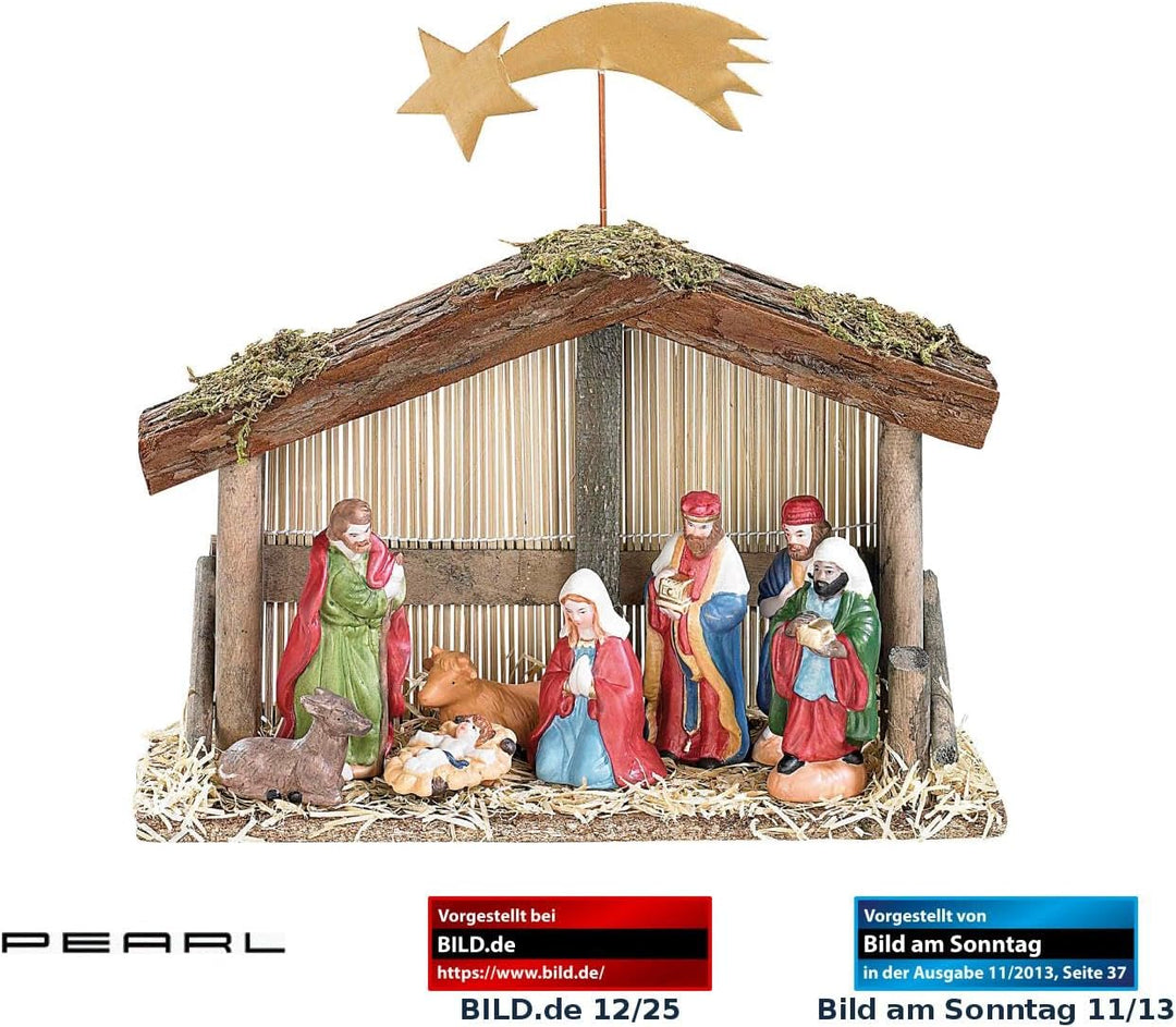 PEARL Weihnachtskrippe: Weihnachts-Krippe (10-teilig) mit handbemalten Porzellan-Figuren (Weihnachts