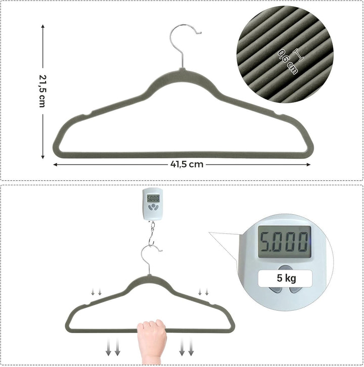 SONGMICS Kleiderbügel Samt, 50er Set, Jackenbügel, 41,5 cm breit, Anzugbügel, dünn, gut belastbar, u