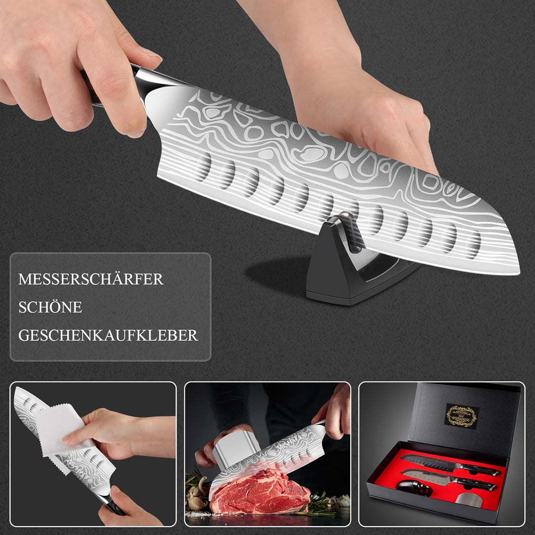 MOSFiATA 2PCS Küchenmesser, 7 Zoll Santoku Messer und 5.5 zoll Santoku Messer, Kochmesser Profi Japa
