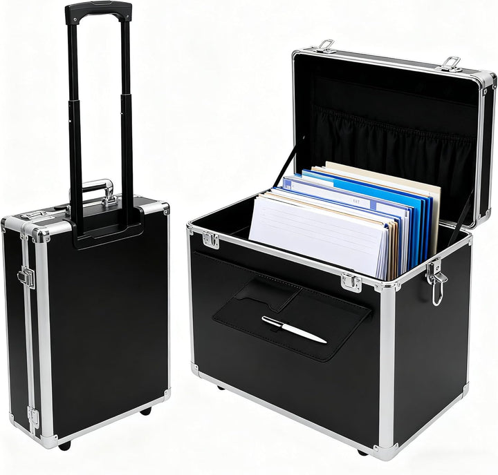 PromiseFly Rollbarer Aktenkoffer, Abschliessbarer Pilotenkoffer Tragbar Koffer, Mehrzweckkoffer Trol
