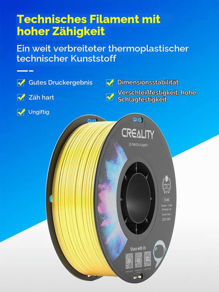 Creality Filament CR ABS 1.75 mm, Filamenten mit Hohe Zähigkeit, Ungiftig, Verschleissfest, Kompatib