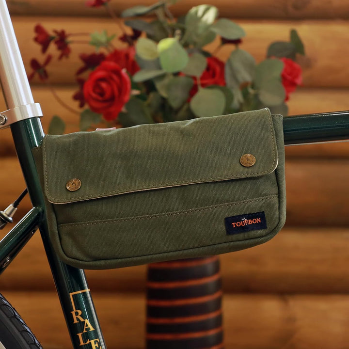 TOURBON Leinwand und Leder Strap Fahrrad Satteltasche Sitz Pack Tasche Grün, Grün