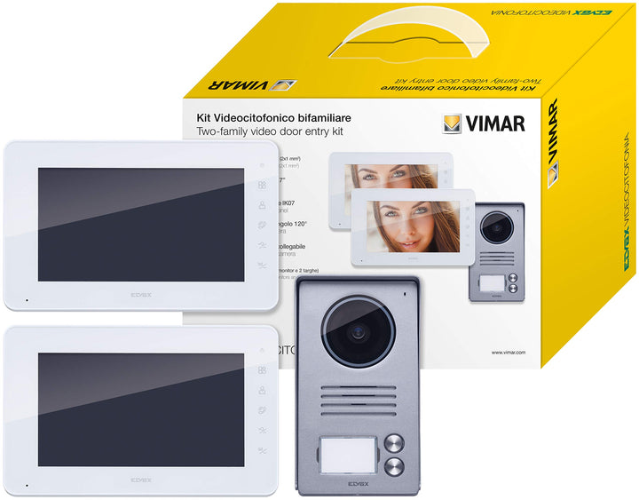 VIMAR K40931 Videosprechenalagen-Set enthält Freisprech-Videohaustelefon LCD 7in, 2-Taste Klingeltab