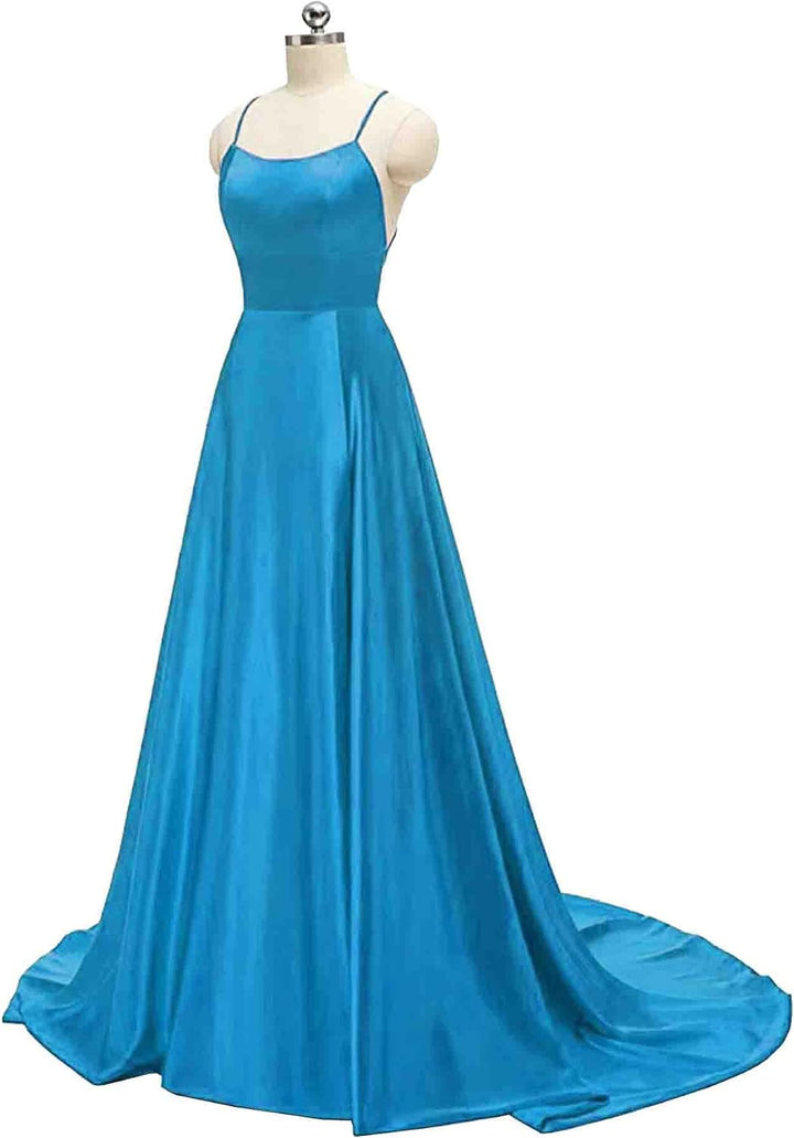 xxxiticat Damen Elegant Lange Ballkleider mit Taschen Satin A-Linie Backless Hochzeitskleid Abendkle