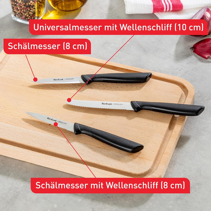 Tefal K2733S Colorfood Messerset 3-teilig | Universalmesser (10 cm)/Schälmesser (8 cm) gezahnt, Schä