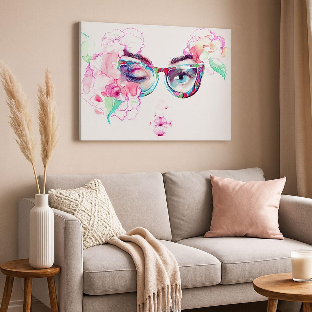 Bilder auf Leinwand 100x70cm Leinwandbild Gläser Augapfel weiblich Farbe Gross Wanddeko Bild Schlafz