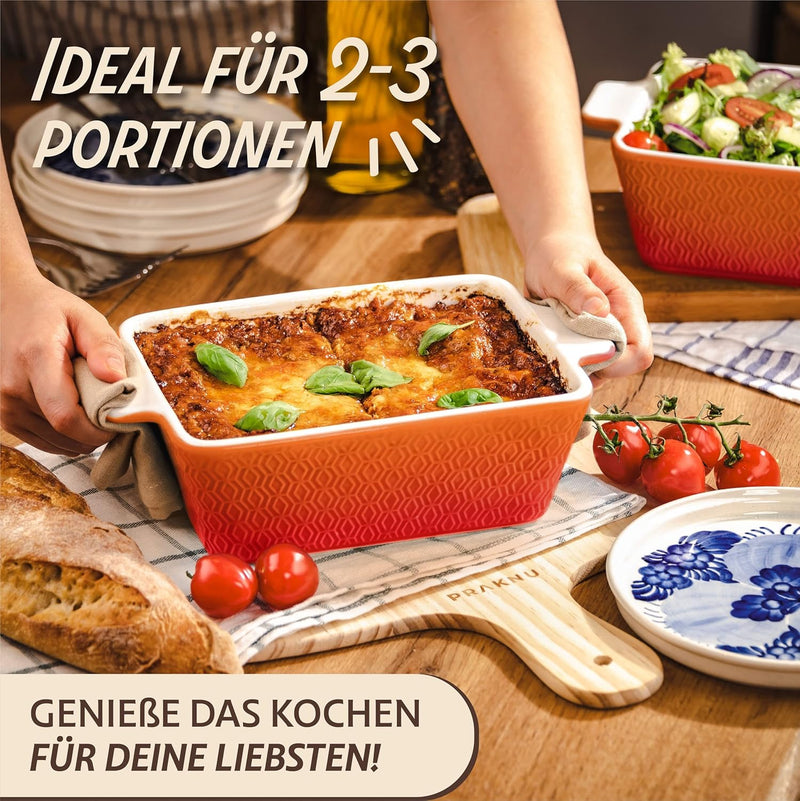 Auflaufform aus Keramik für 2 Personen - Für Lasagne, Tiramisu & Auflauf - Extra Hoher Rand - Eckig