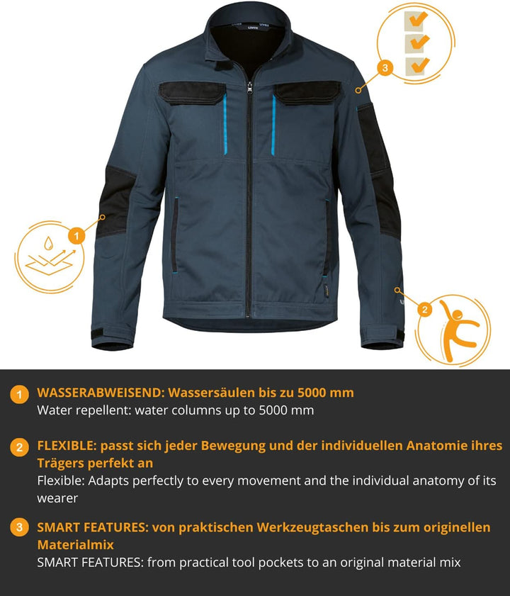 Uvex Tune-up Softshell-Arbeitsjacke für Herren - atmungsaktiv & wasserabweisend M Blau, M Blau
