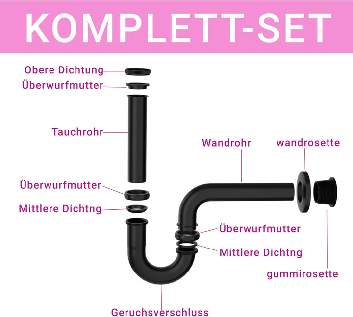 DETBOM Universal Siphon für Waschbecken (Lang Tauchrohr),Abflussrohr Genormten 11/4" Edelstahl rostf