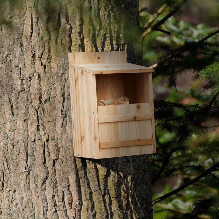 Relaxdays Nistkasten für Halbhöhlenbrüter, Bausatz, Einflugspalt HxB: 10 x 19 cm, Holz, Vogelhaus zu