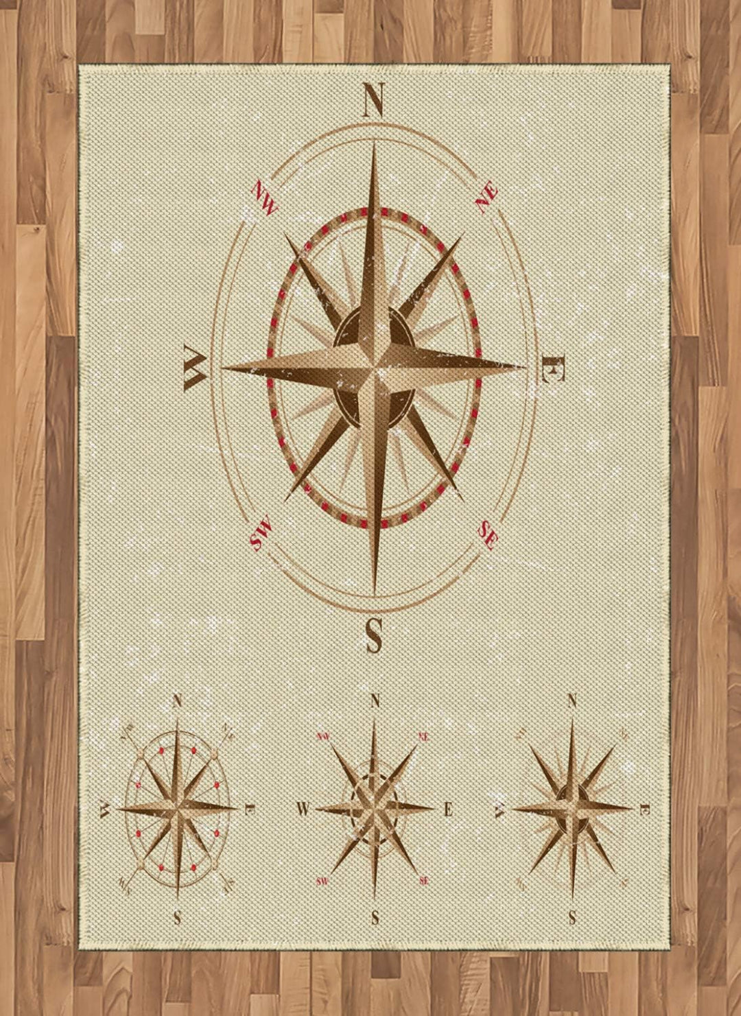ABAKUHAUS Jahrgang Teppich, Kompass nautische Retro, Deko-Teppich Digitaldruck, Färben mit langfrist