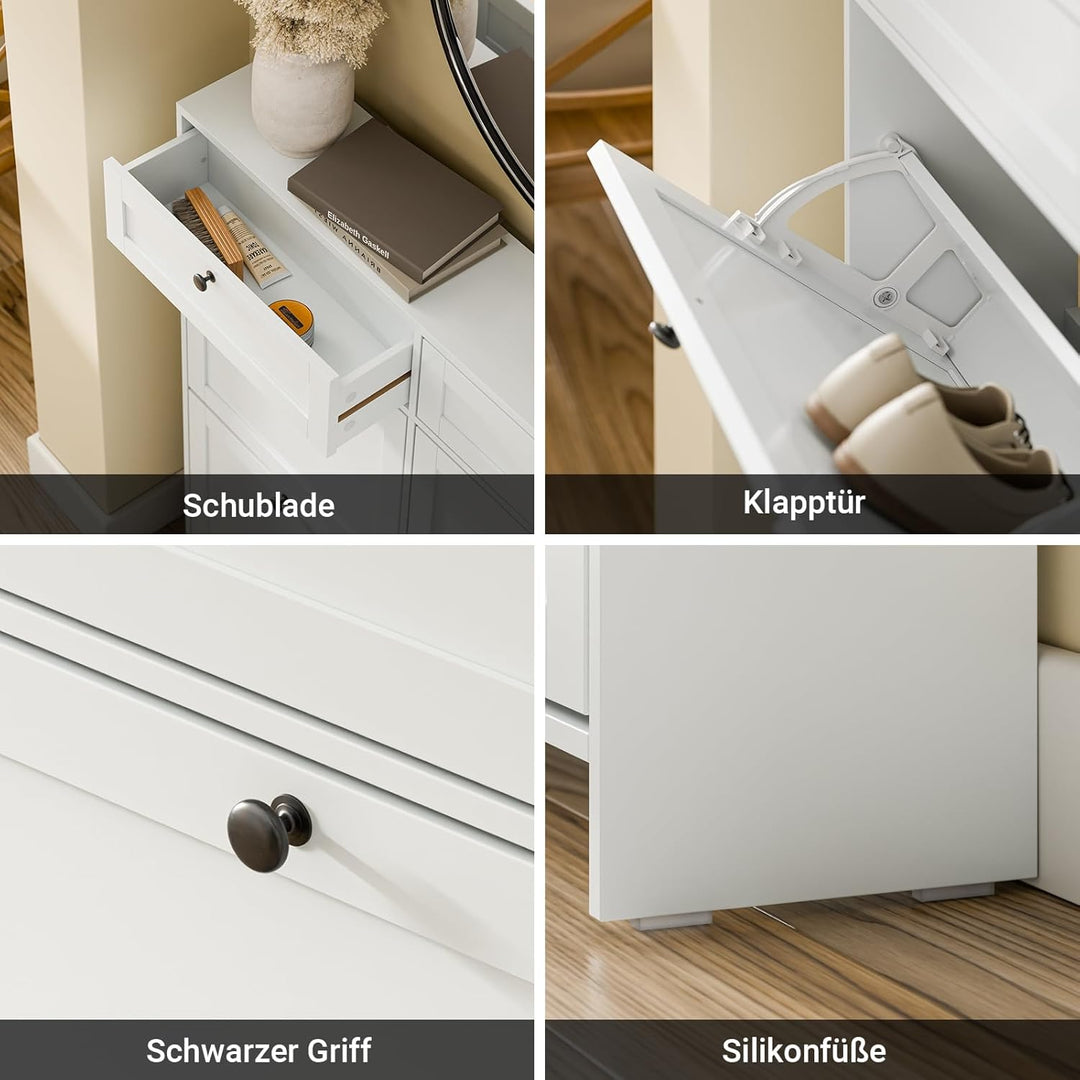 SoBuy Schuhkipper Schmal Schuhschrank Weiss, Modernes Schuhregal für Flur, Platzsparend mit 12 Paar
