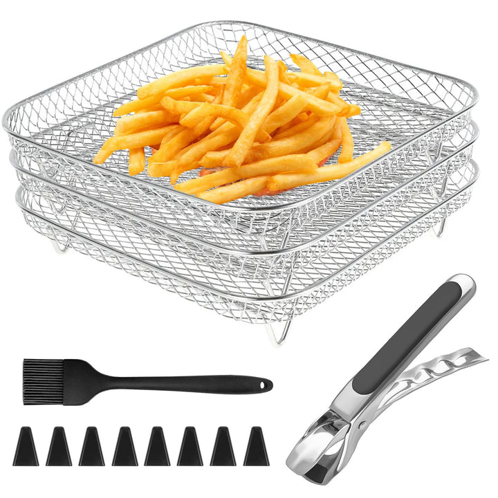 3 Stück Gitter für Heissluftfritteuse 20 cm, Edelstahl, Zubehör Heissluftfritteuse, mit Silikonecke,