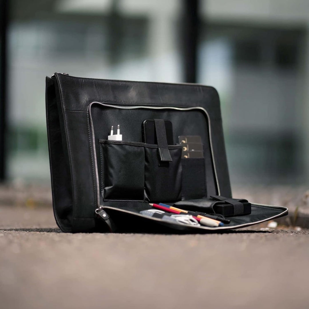 DONBOLSO® Notebook Sleeve London Leder für Damen und Herren Schwarz M, Schwarz M