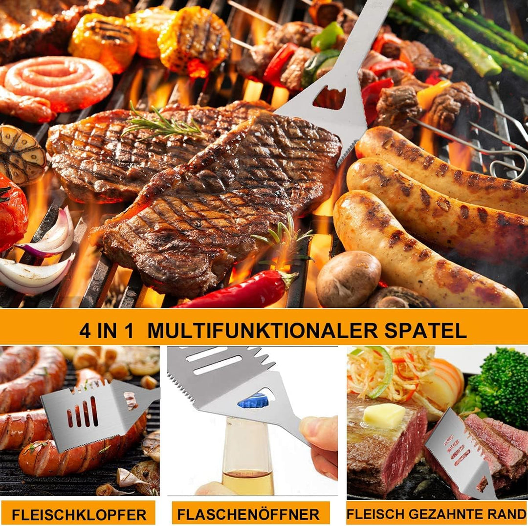 MUJUZE Grill Set Mit Grillschürze für männer,20pcs Edelstahl grillzubehör männer Geschenk mit Grills