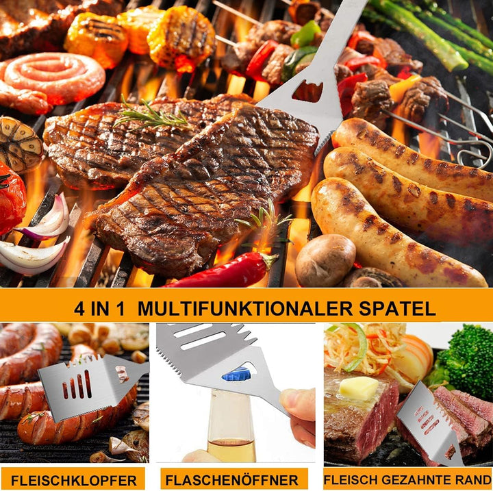 MUJUZE Grill Set Mit Grillschürze für männer,20pcs Edelstahl grillzubehör männer Geschenk mit Grills