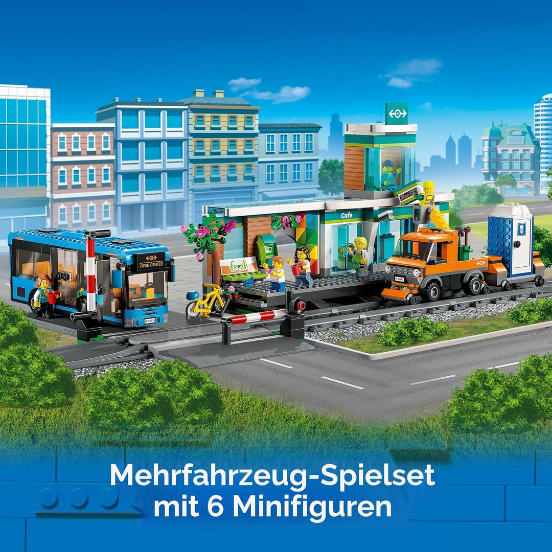 Lego 60335 City Der Bahnhof: Stadtabenteuer mit Bus, Hubwagen, 6 Minifiguren, Strassenschilder, komp
