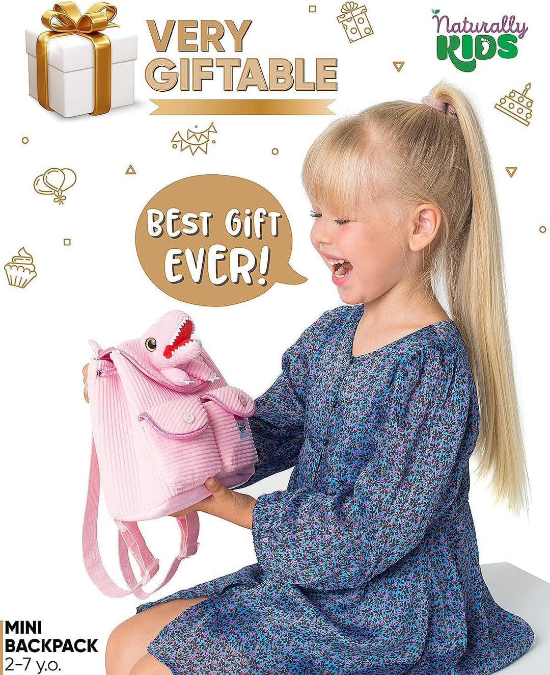 Naturally KIDS Rucksack Kinder m Spielzeug ab 2 Jahre Junge, Mädchen, Kindergartenrucksack Mädchen,