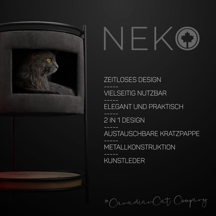 CanadianCat Company | Neko Beistelltisch mit Katzenhöhle inkl. Kratzpappe - Anthrazit | 43 x 43 x 70