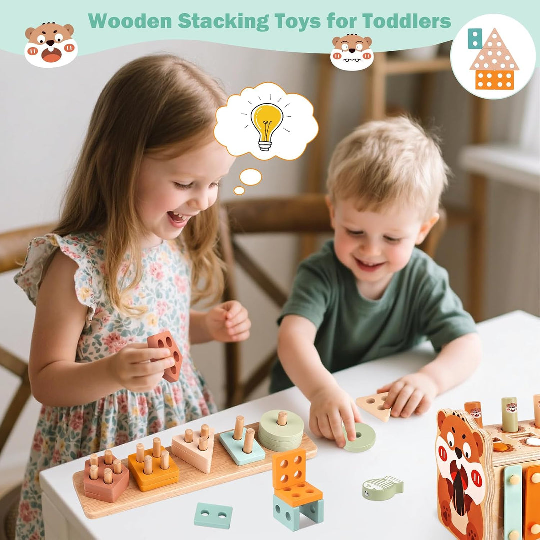 Holz Montessori Spielzeug für Kleinkinder 1-3 Jahre, Baby Hammerbank mit Xylophon &amp; Angelspiel, Auto