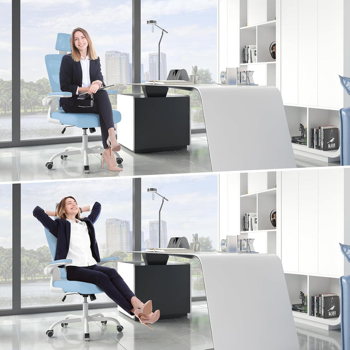 naspaluro Ergonomischer Bürostuhl: Schreibtischstuhl mit C-förmiger Lordosenstütze,Verstellbarer Kop