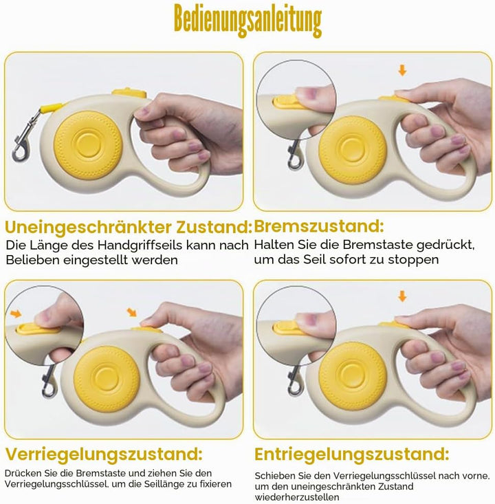 Einziehbare Hundeleine, 5m, Robuste Hundeleine aus Nylon mit LED-Licht, 360° Verwicklungssicher, Aus